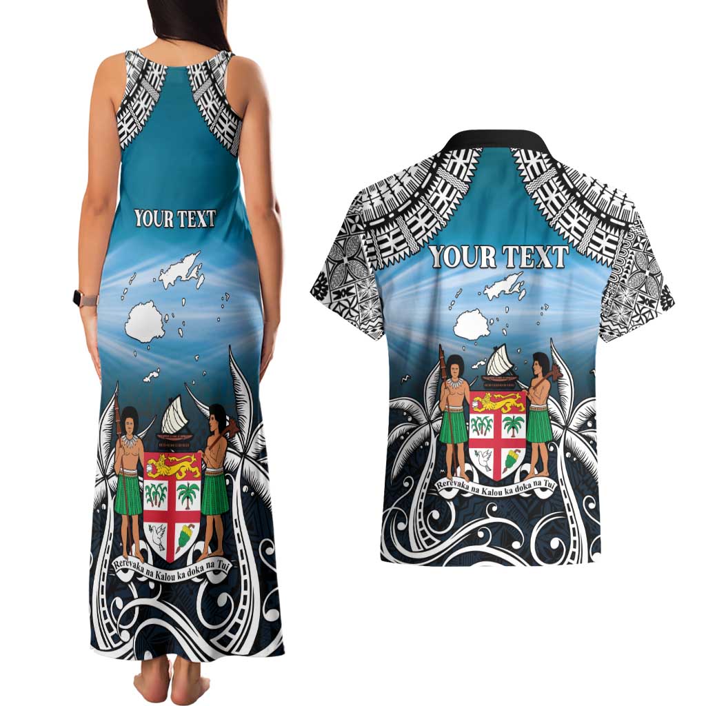 Personalised Happy 54th Fiji Day Couples Matching Tank Maxi Dress and Hawaiian Shirt Forever Fiji With Tapa Tribal Pattern LT05 - Polynesian Pride