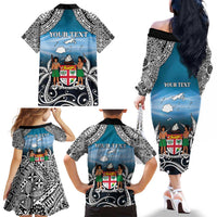 Personalised Happy 54th Fiji Day Family Matching Off The Shoulder Long Sleeve Dress and Hawaiian Shirt Forever Fiji With Tapa Tribal Pattern LT05 - Polynesian Pride