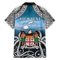 Personalised Happy 54th Fiji Day Family Matching Off The Shoulder Long Sleeve Dress and Hawaiian Shirt Forever Fiji With Tapa Tribal Pattern LT05 - Polynesian Pride