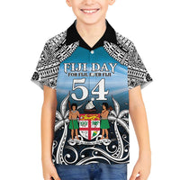 Personalised Happy 54th Fiji Day Family Matching Off Shoulder Maxi Dress and Hawaiian Shirt Forever Fiji With Tapa Tribal Pattern LT05 Son's Shirt Blue - Polynesian Pride