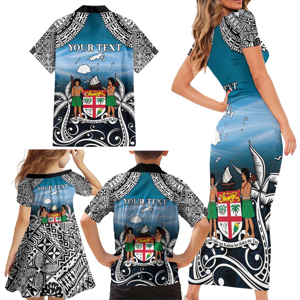 Personalised Happy 54th Fiji Day Family Matching Short Sleeve Bodycon Dress and Hawaiian Shirt Forever Fiji With Tapa Tribal Pattern LT05 - Polynesian Pride