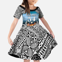 Personalised Happy 54th Fiji Day Family Matching Summer Maxi Dress and Hawaiian Shirt Forever Fiji With Tapa Tribal Pattern LT05 Daughter's Dress Blue - Polynesian Pride