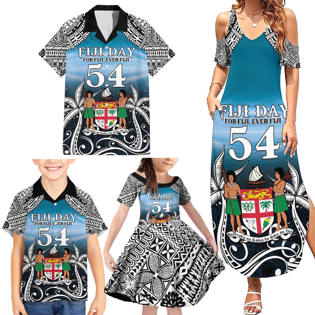 Personalised Happy 54th Fiji Day Family Matching Summer Maxi Dress and Hawaiian Shirt Forever Fiji With Tapa Tribal Pattern LT05 - Polynesian Pride