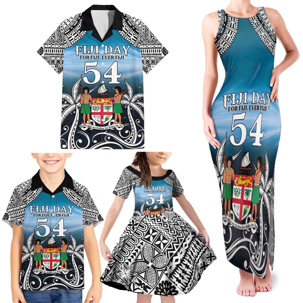 Personalised Happy 54th Fiji Day Family Matching Tank Maxi Dress and Hawaiian Shirt Forever Fiji With Tapa Tribal Pattern LT05 - Polynesian Pride