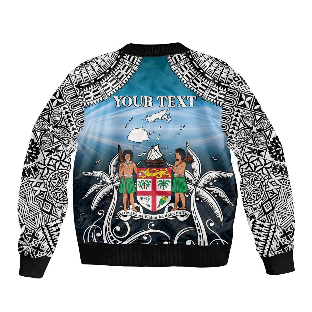 Personalised Happy 50th Fiji Day Sleeve Zip Bomber Jacket Forever Fiji With Tapa Tribal Pattern