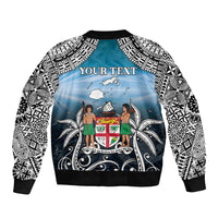 Personalised Happy 50th Fiji Day Sleeve Zip Bomber Jacket Forever Fiji With Tapa Tribal Pattern