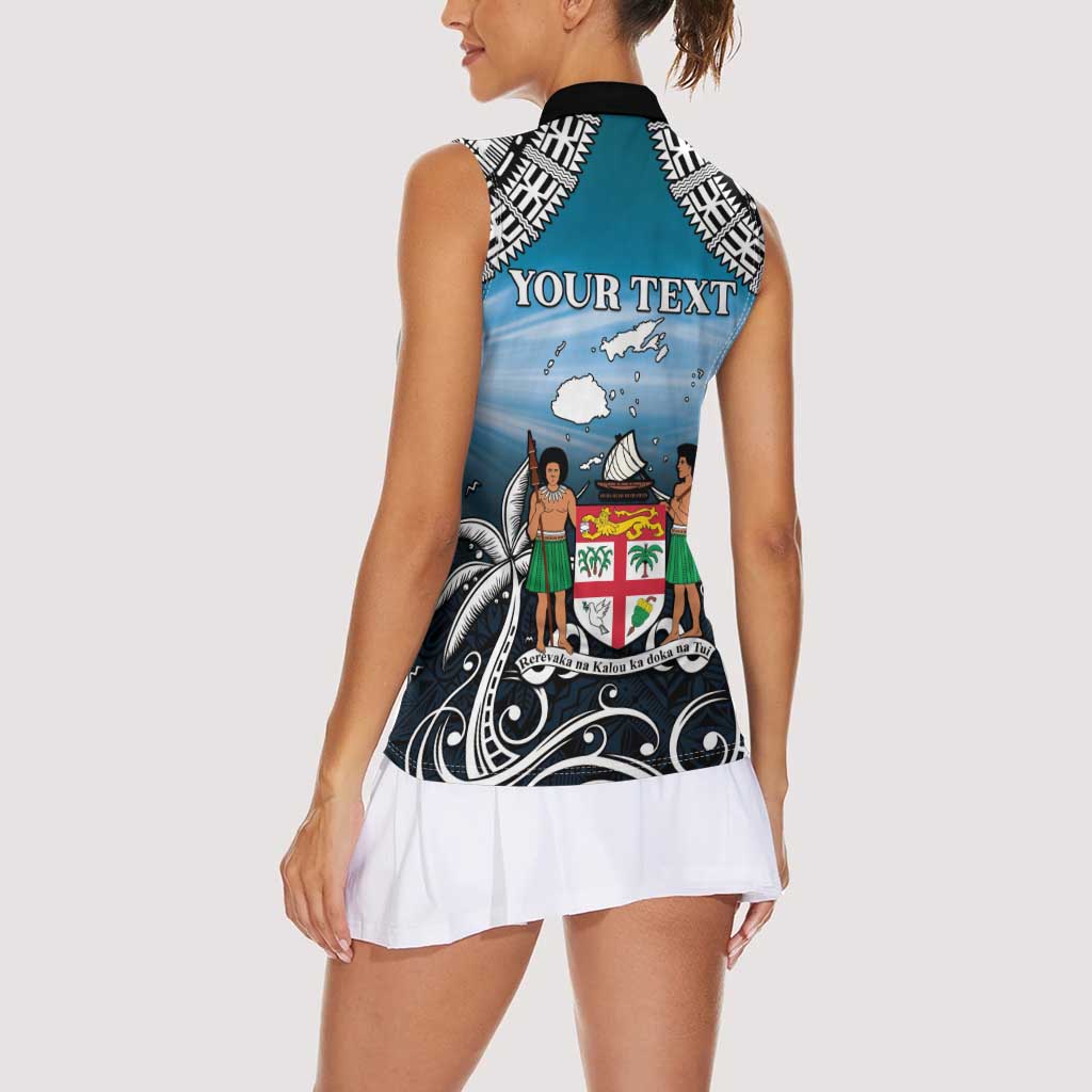 Personalised Happy 50th Fiji Day Women Sleeveless Polo Shirt Forever Fiji With Tapa Tribal Pattern