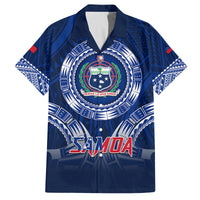 Custom Samoa Rugby Family Matching Short Sleeve Bodycon Dress and Hawaiian Shirt World Cup 2023 Coat Of Arms With Polynesian Pattern LT05 Dad's Shirt - Short Sleeve Blue - Polynesian Pride
