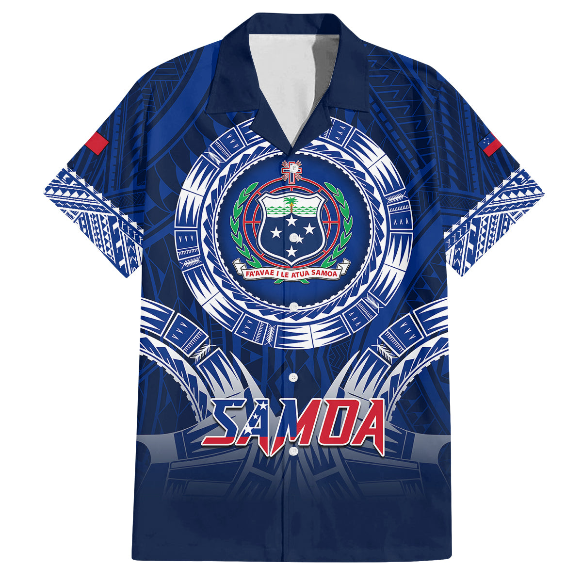 Custom Samoa Rugby Family Matching Summer Maxi Dress and Hawaiian Shirt World Cup 2023 Coat Of Arms With Polynesian Pattern LT05 Dad's Shirt - Short Sleeve Blue - Polynesian Pride