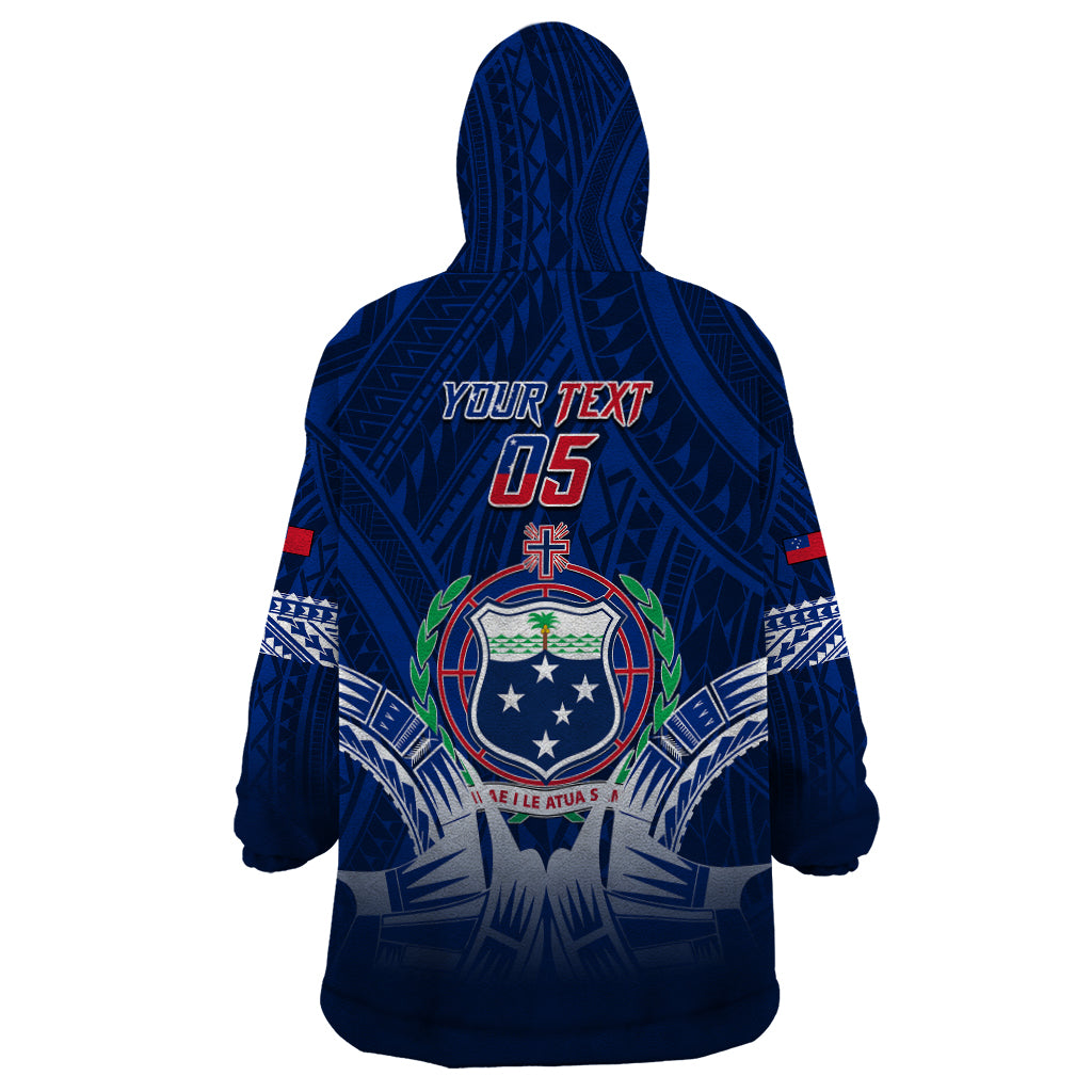 Custom Samoa Rugby Wearable Blanket Hoodie World Cup 2023 Coat Of Arms With Polynesian Pattern LT05 - Polynesian Pride