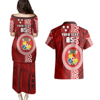 Custom Tonga Rugby Couples Matching Puletasi Dress and Hawaiian Shirt World Cup 2023 Coat Of Arms Ngatu Pattern LT05 - Polynesian Pride