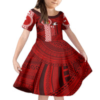 Custom Tonga Rugby Family Matching Tank Maxi Dress and Hawaiian Shirt World Cup 2023 Coat Of Arms Ngatu Pattern LT05 Daughter's Dress Red - Polynesian Pride