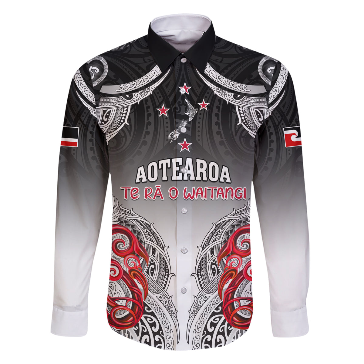 Personalised New Zealand Waitangi Day Family Matching Short Sleeve Bodycon Dress and Hawaiian Shirt Aotearoa Te Ra O Waitangi Manaia Maori Pattern LT05 Dad's Shirt - Long Sleeve Black - Polynesian Pride