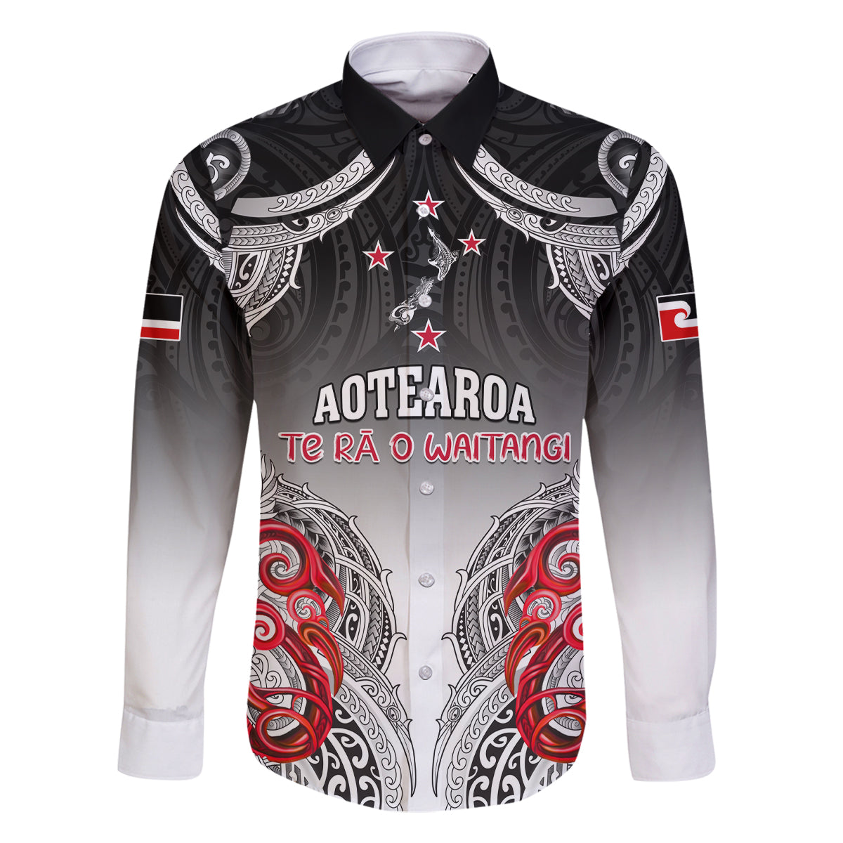Personalised New Zealand Waitangi Day Family Matching Summer Maxi Dress and Hawaiian Shirt Aotearoa Te Ra O Waitangi Manaia Maori Pattern LT05 Dad's Shirt - Long Sleeve Black - Polynesian Pride
