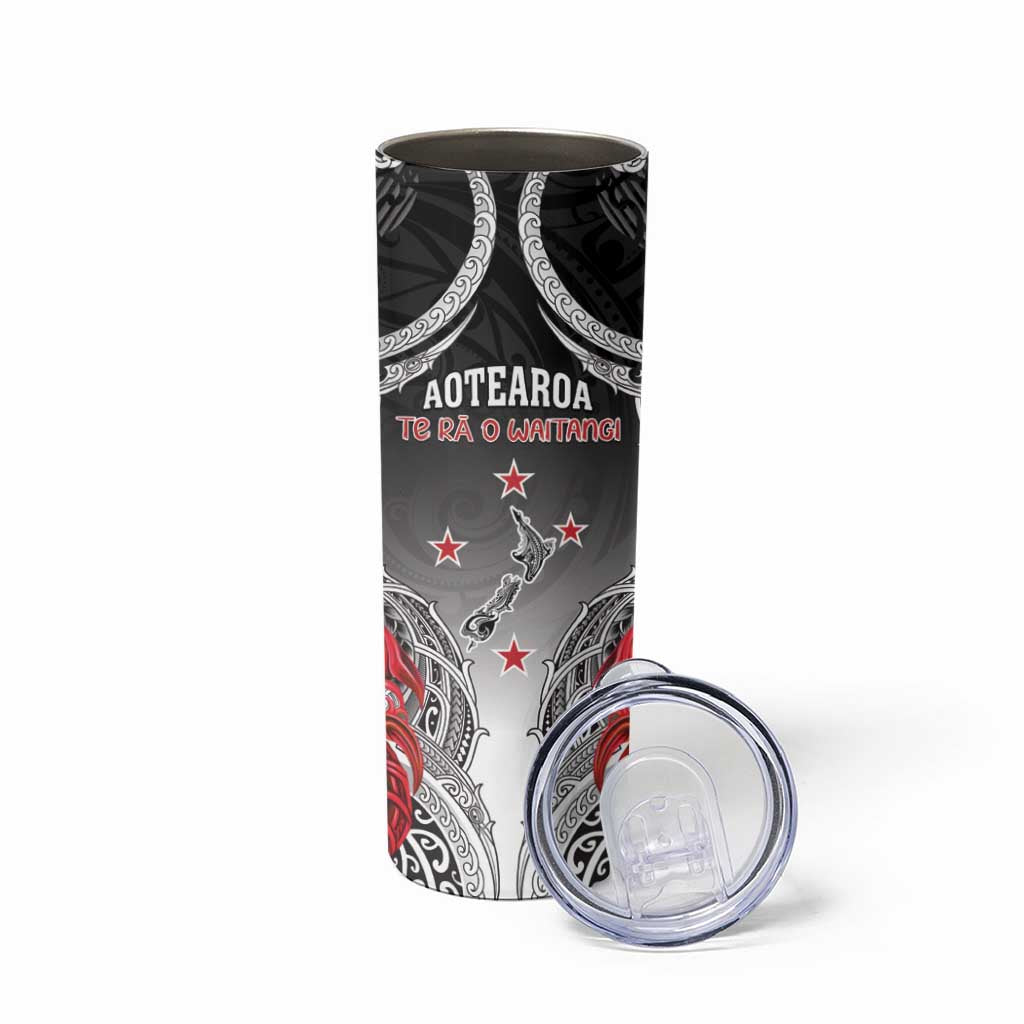 Personalised New Zealand Waitangi Day Skinny Tumbler Aotearoa Te Ra O Waitangi Manaia Maori Pattern