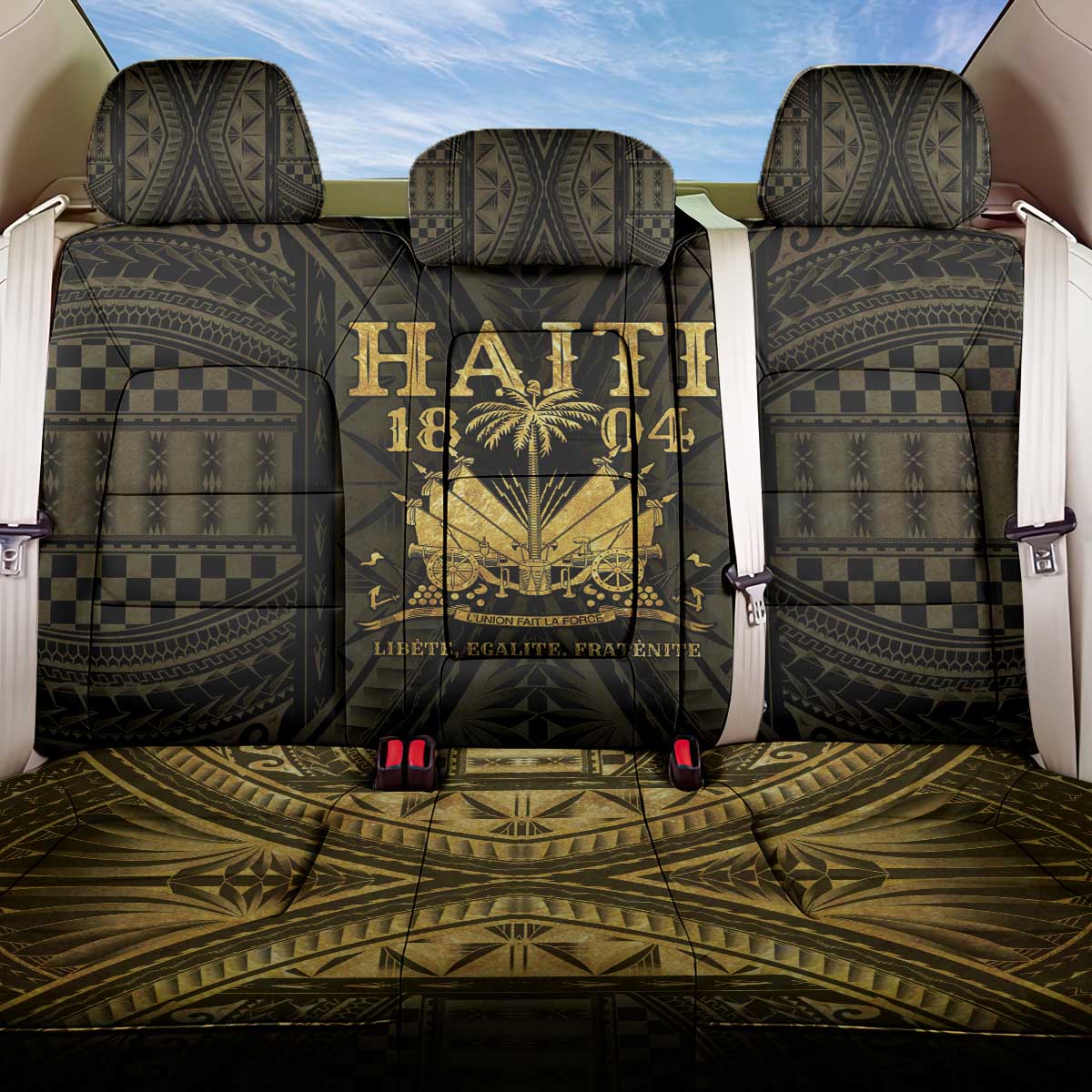 Haiti 1804 Back Car Seat Cover Polynesian Gold Neg Maron LT05 One Size Gold - Polynesian Pride