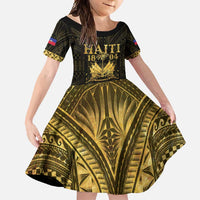 Haiti 1804 Family Matching Long Sleeve Bodycon Dress and Hawaiian Shirt Polynesian Gold Neg Maron LT05 Daughter's Dress Gold - Polynesian Pride