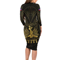 Haiti 1804 Family Matching Long Sleeve Bodycon Dress and Hawaiian Shirt Polynesian Gold Neg Maron LT05 - Polynesian Pride