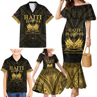 Haiti 1804 Family Matching Mermaid Dress and Hawaiian Shirt Polynesian Gold Neg Maron LT05 - Polynesian Pride