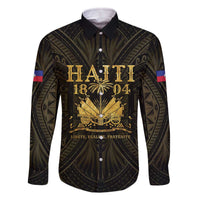 Haiti 1804 Family Matching Off The Shoulder Long Sleeve Dress and Hawaiian Shirt Polynesian Gold Neg Maron LT05 Dad's Shirt - Long Sleeve Gold - Polynesian Pride