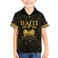 Haiti 1804 Family Matching Off The Shoulder Long Sleeve Dress and Hawaiian Shirt Polynesian Gold Neg Maron LT05 Son's Shirt Gold - Polynesian Pride