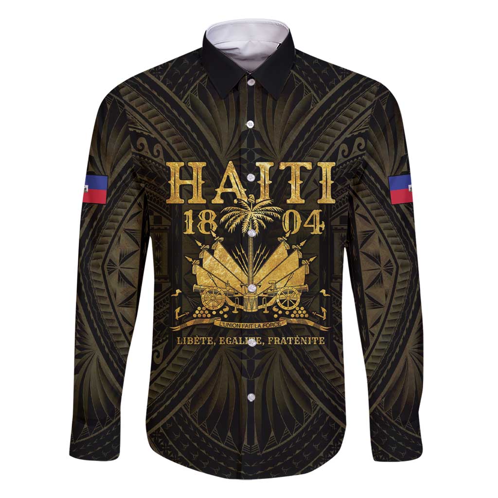 Haiti 1804 Family Matching Short Sleeve Bodycon Dress and Hawaiian Shirt Polynesian Gold Neg Maron LT05 Dad's Shirt - Long Sleeve Gold - Polynesian Pride