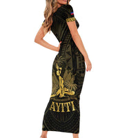Haiti 1804 Family Matching Short Sleeve Bodycon Dress and Hawaiian Shirt Polynesian Gold Neg Maron LT05 - Polynesian Pride