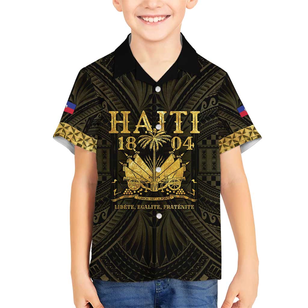 Haiti 1804 Family Matching Summer Maxi Dress and Hawaiian Shirt Polynesian Gold Neg Maron LT05 Son's Shirt Gold - Polynesian Pride