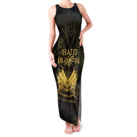 Haiti 1804 Family Matching Tank Maxi Dress and Hawaiian Shirt Polynesian Gold Neg Maron LT05 Mom's Dress Gold - Polynesian Pride
