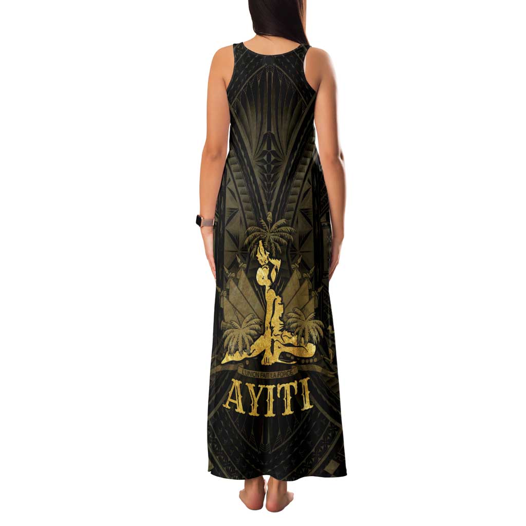 Haiti 1804 Family Matching Tank Maxi Dress and Hawaiian Shirt Polynesian Gold Neg Maron LT05 - Polynesian Pride