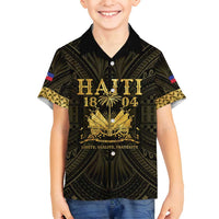 Haiti 1804 Family Matching Tank Maxi Dress and Hawaiian Shirt Polynesian Gold Neg Maron LT05 Son's Shirt Gold - Polynesian Pride