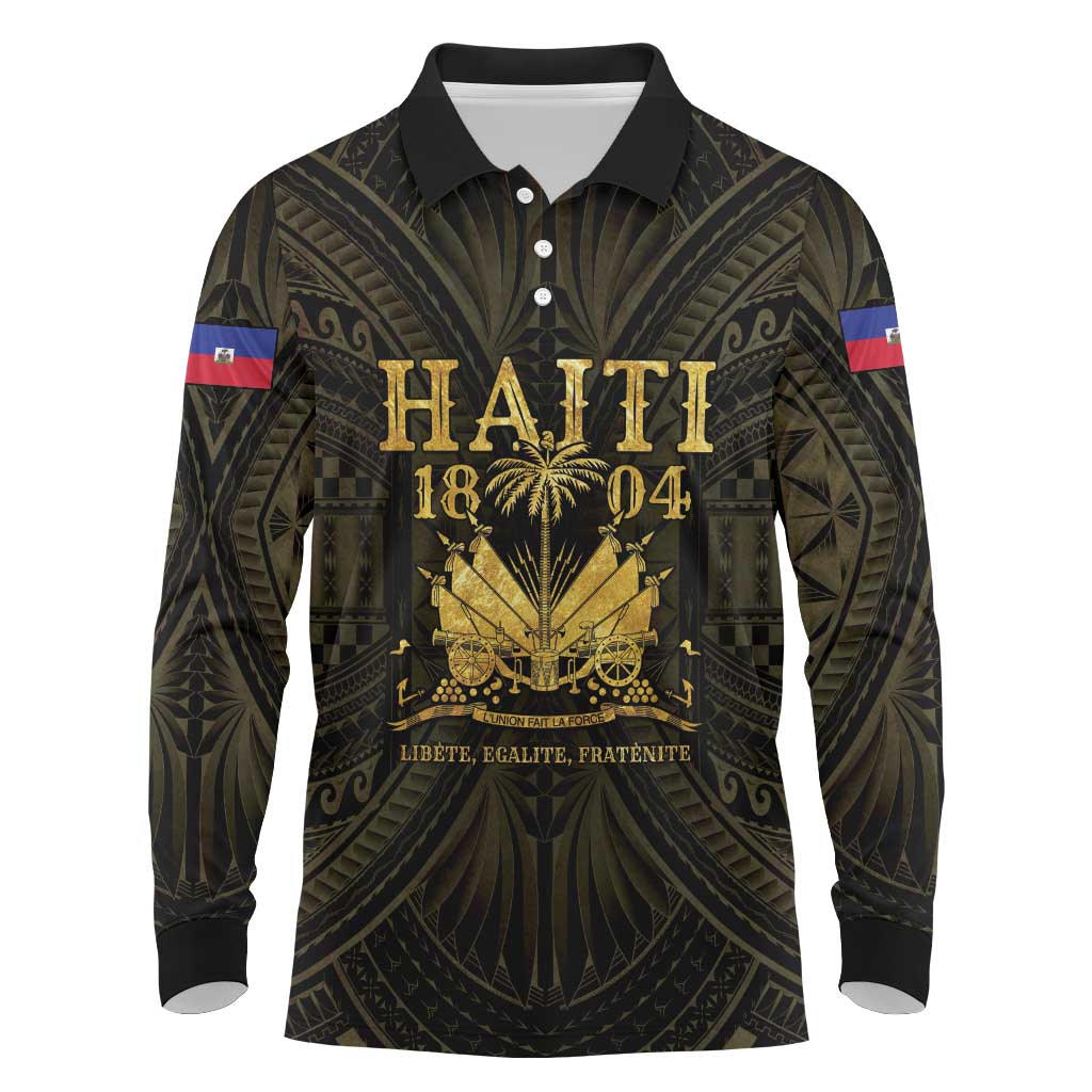 Haiti 1804 Long Sleeve Polo Shirt Polynesian Gold Neg Maron