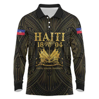 Haiti 1804 Long Sleeve Polo Shirt Polynesian Gold Neg Maron