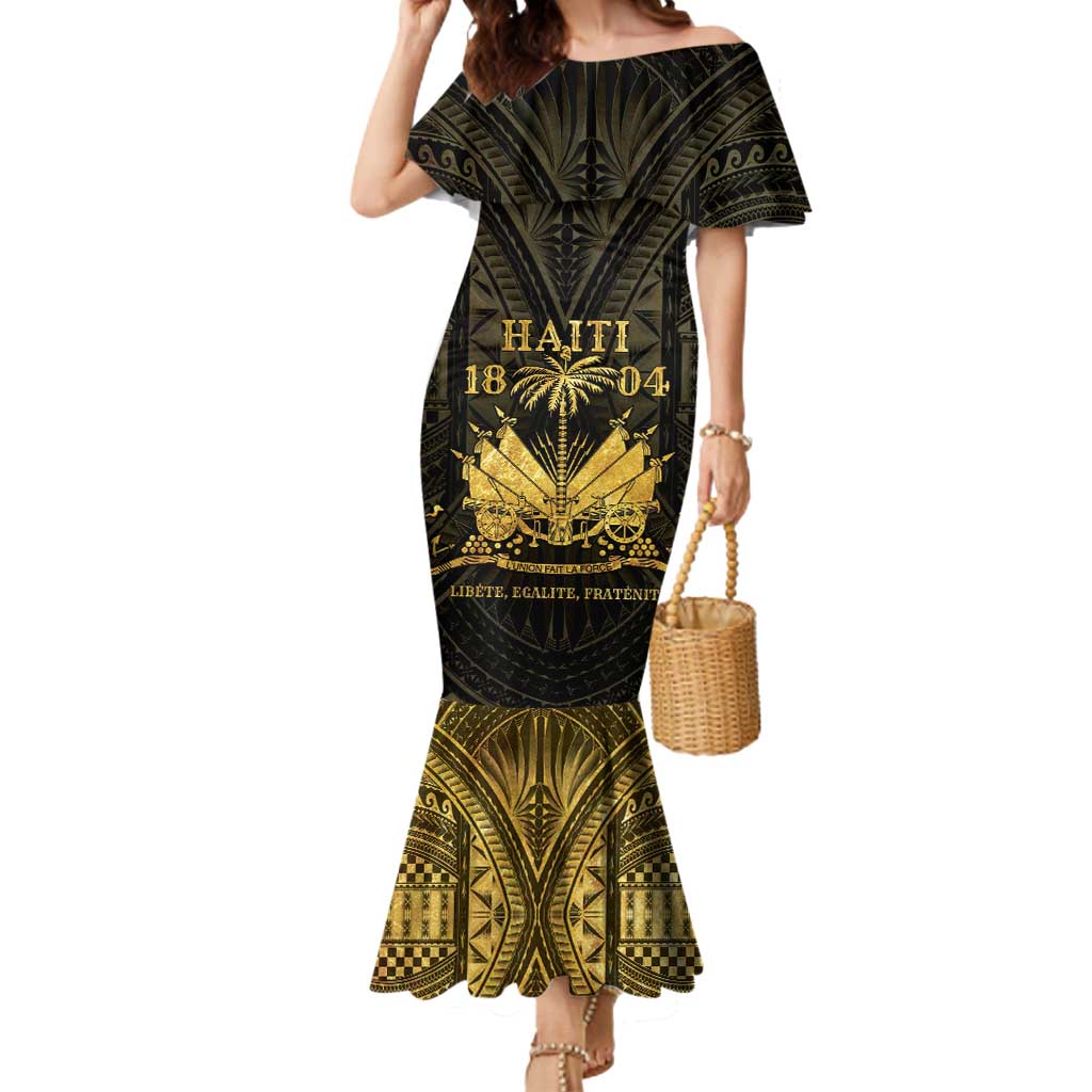 Haiti 1804 Mermaid Dress Polynesian Gold Neg Maron LT05 Women Gold - Polynesian Pride