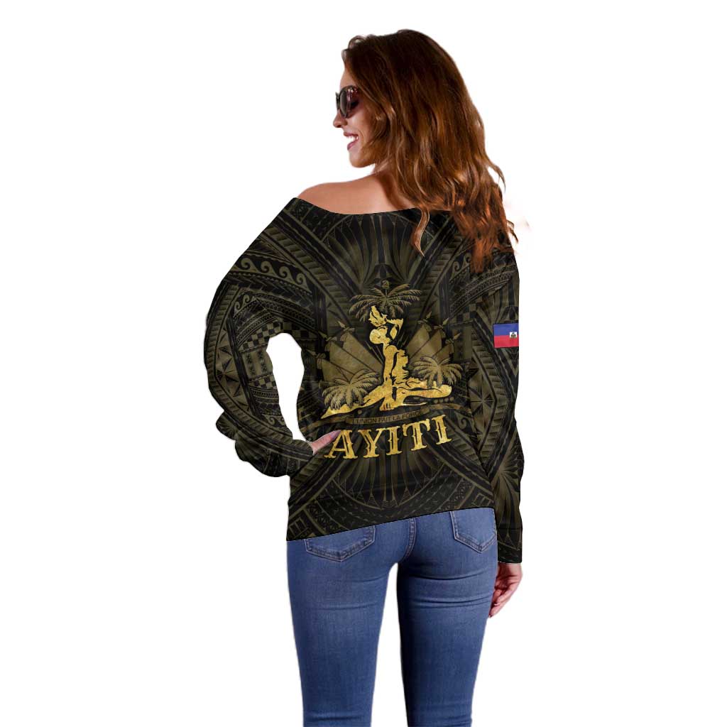 Haiti 1804 Off Shoulder Sweater Polynesian Gold Neg Maron