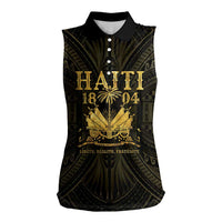 Haiti 1804 Women Sleeveless Polo Shirt Polynesian Gold Neg Maron