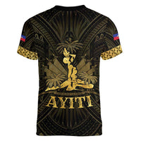 Haiti 1804 Women V-Neck T-Shirt Polynesian Gold Neg Maron