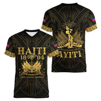 Haiti 1804 Women V-Neck T-Shirt Polynesian Gold Neg Maron