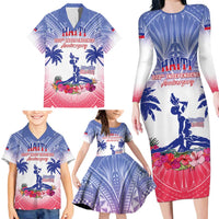 Personalised Haiti Independence Day Family Matching Long Sleeve Bodycon Dress and Hawaiian Shirt Neg Maron Polynesian Style LT05 - Polynesian Pride