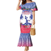 Personalised Haiti Independence Day Family Matching Mermaid Dress and Hawaiian Shirt Neg Maron Polynesian Style LT05 Mom's Dress Blue - Polynesian Pride