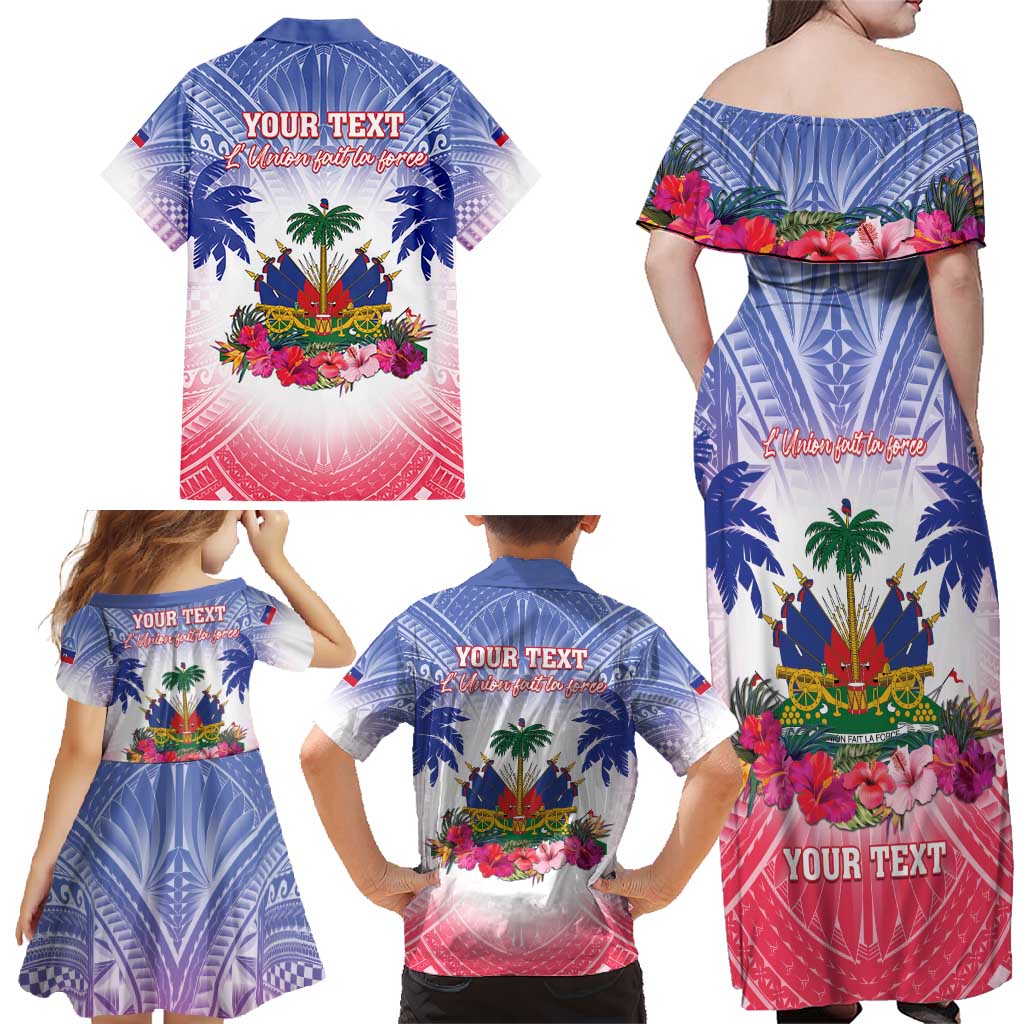 Personalised Haiti Independence Day Family Matching Off Shoulder Maxi Dress and Hawaiian Shirt Neg Maron Polynesian Style LT05 - Polynesian Pride