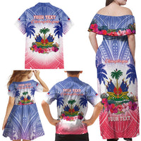 Personalised Haiti Independence Day Family Matching Off Shoulder Maxi Dress and Hawaiian Shirt Neg Maron Polynesian Style LT05 - Polynesian Pride