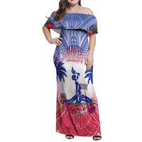 Personalised Haiti Independence Day Family Matching Off Shoulder Maxi Dress and Hawaiian Shirt Neg Maron Polynesian Style LT05 - Polynesian Pride