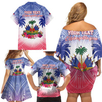 Personalised Haiti Independence Day Family Matching Off Shoulder Short Dress and Hawaiian Shirt Neg Maron Polynesian Style LT05 - Polynesian Pride