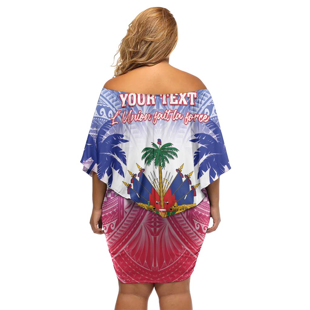 Personalised Haiti Independence Day Family Matching Off Shoulder Short Dress and Hawaiian Shirt Neg Maron Polynesian Style LT05 - Polynesian Pride