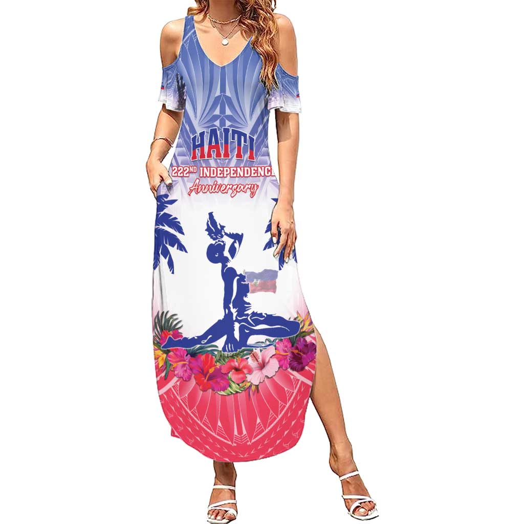 Personalised Haiti Independence Day Family Matching Summer Maxi Dress and Hawaiian Shirt Neg Maron Polynesian Style LT05 Mom's Dress Blue - Polynesian Pride