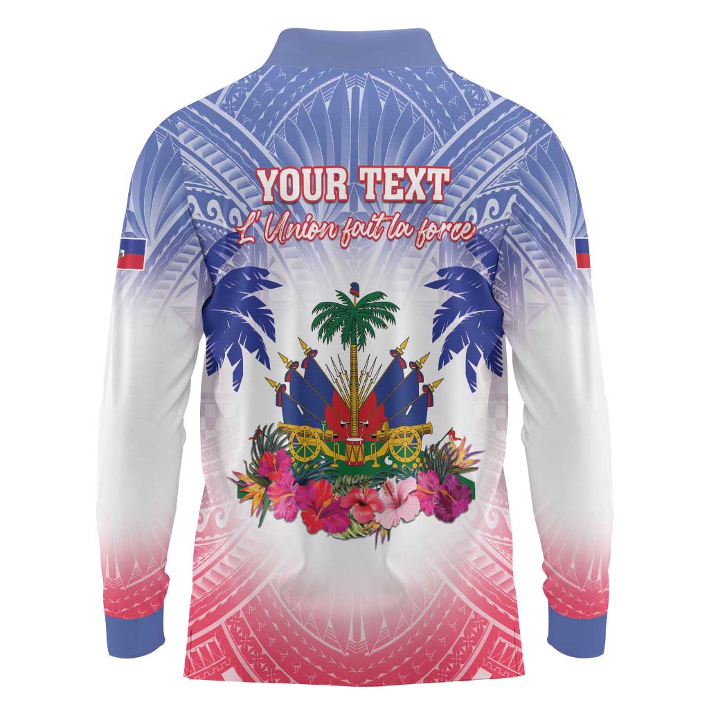 Personalised Haiti Independence Day Long Sleeve Polo Shirt Neg Maron Polynesian Style