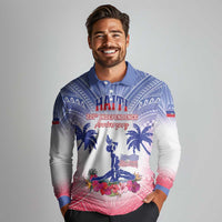 Personalised Haiti Independence Day Long Sleeve Polo Shirt Neg Maron Polynesian Style