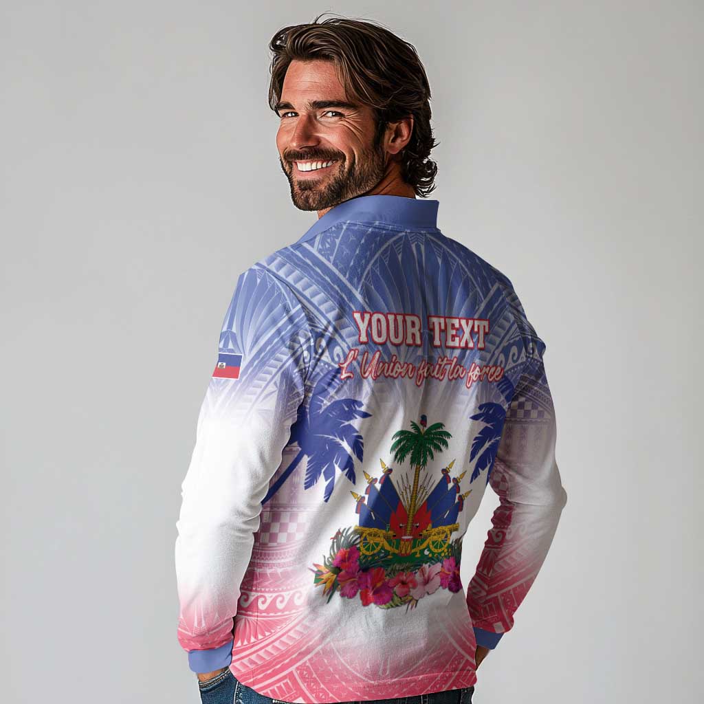 Personalised Haiti Independence Day Long Sleeve Polo Shirt Neg Maron Polynesian Style