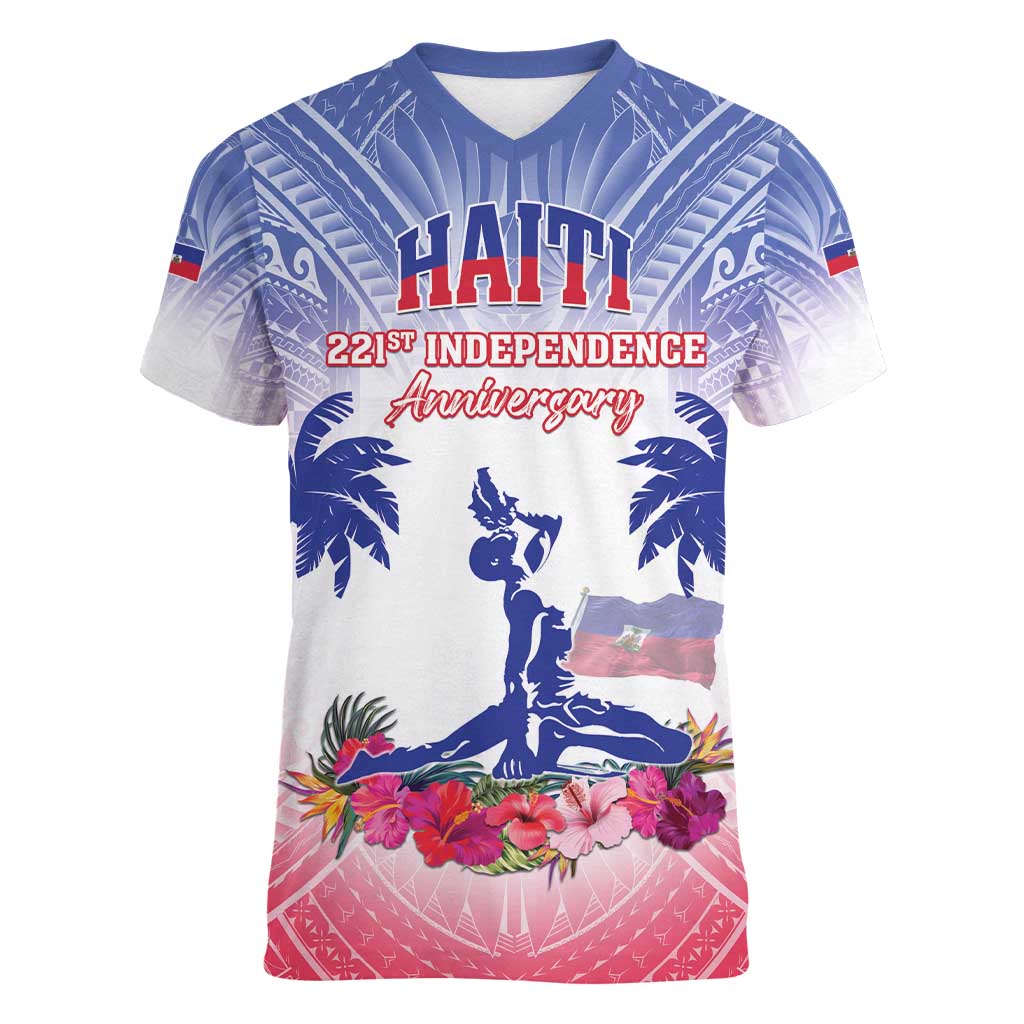 Personalised Haiti Independence Day Women V-Neck T-Shirt Neg Maron Polynesian Style LT05